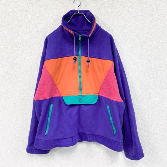 90s～　Sport ESSENTIAL　ハーフジップフリースプルオーバー　ヴィンテージ　マルチカラー　紫　パープル　Lサイズ