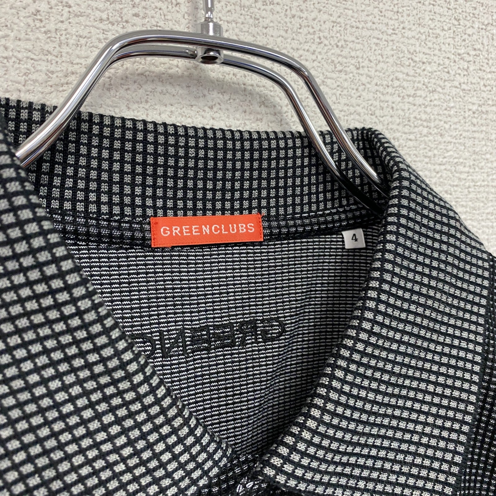 GREENCLUBS　グリーンクラブ　トムとジェリー　長袖ポロシャツ　チェック柄　刺繍ロゴ　黒　ブラック　4サイズ　古着