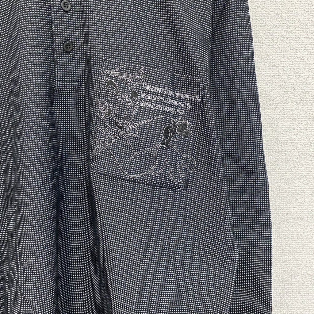 GREENCLUBS　グリーンクラブ　トムとジェリー　長袖ポロシャツ　チェック柄　刺繍ロゴ　黒　ブラック　4サイズ　古着