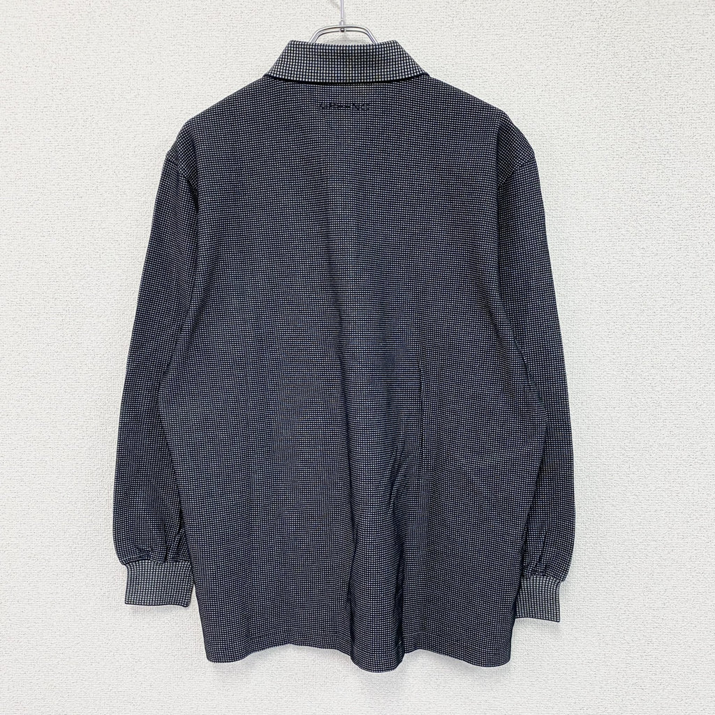 GREENCLUBS　グリーンクラブ　トムとジェリー　長袖ポロシャツ　チェック柄　刺繍ロゴ　黒　ブラック　4サイズ　古着