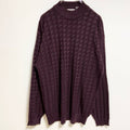 ～90s　Alexxus　長袖ブロック編み薄手ニット　セーター　ヴィンテージ　ノームコア　ワインレッド　XLサイズ　古着