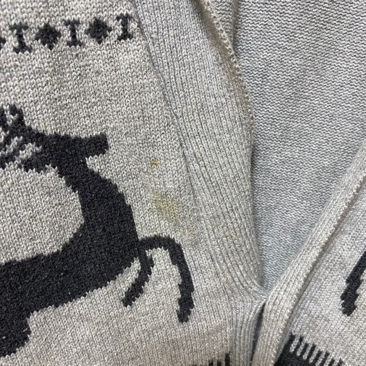 ウェザープルーフ　長袖ニットカーディガン　セーター　カウチン　グレー　灰色　秋冬服　トナカイ　鹿　冬　Sサイズ　古着