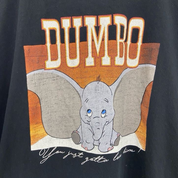 古着 used　Disney　ディズニー　半袖ムービープリントTシャツ　ダンボ　レトロ　クルーネック　黒　ブラック　Lサイズ