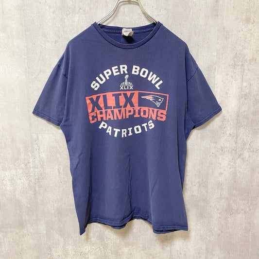 古着 used　DELTA　デルタ　半袖ロゴプリントTシャツ　スポーティー　NFL　patriots　ネイビー　Lサイズ