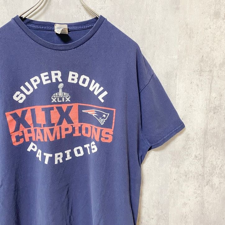 DELTA　デルタ　半袖ロゴプリントTシャツ　スポーティー　NFL　patriots　ネイビー　紺　Lサイズ　古着