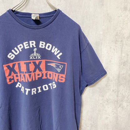 古着 used　DELTA　デルタ　半袖ロゴプリントTシャツ　スポーティー　NFL　patriots　ネイビー　Lサイズ