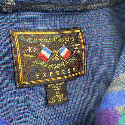 90s～　FRENCH COUNTRY　ハーフジップフリースパーカー　ヴィンテージ　総柄　青　ブルー　Mサイズ