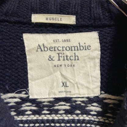 古着 used　Abercrombie＆Fitch　長袖ノルディック柄ニット　セーター　トナカイ　ネイビー　秋冬服　XLサイズ