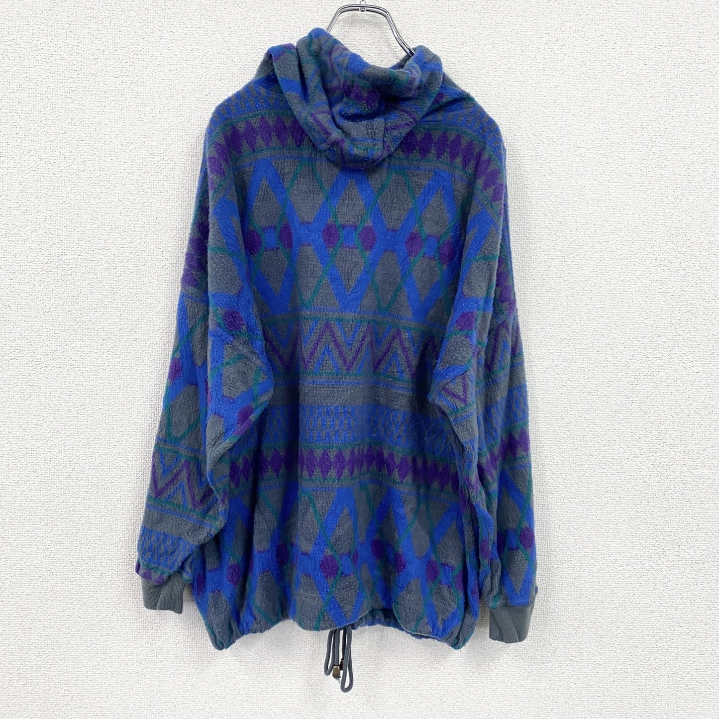 90s～　FRENCH COUNTRY　ハーフジップフリースパーカー　ヴィンテージ　総柄　青　ブルー　Mサイズ