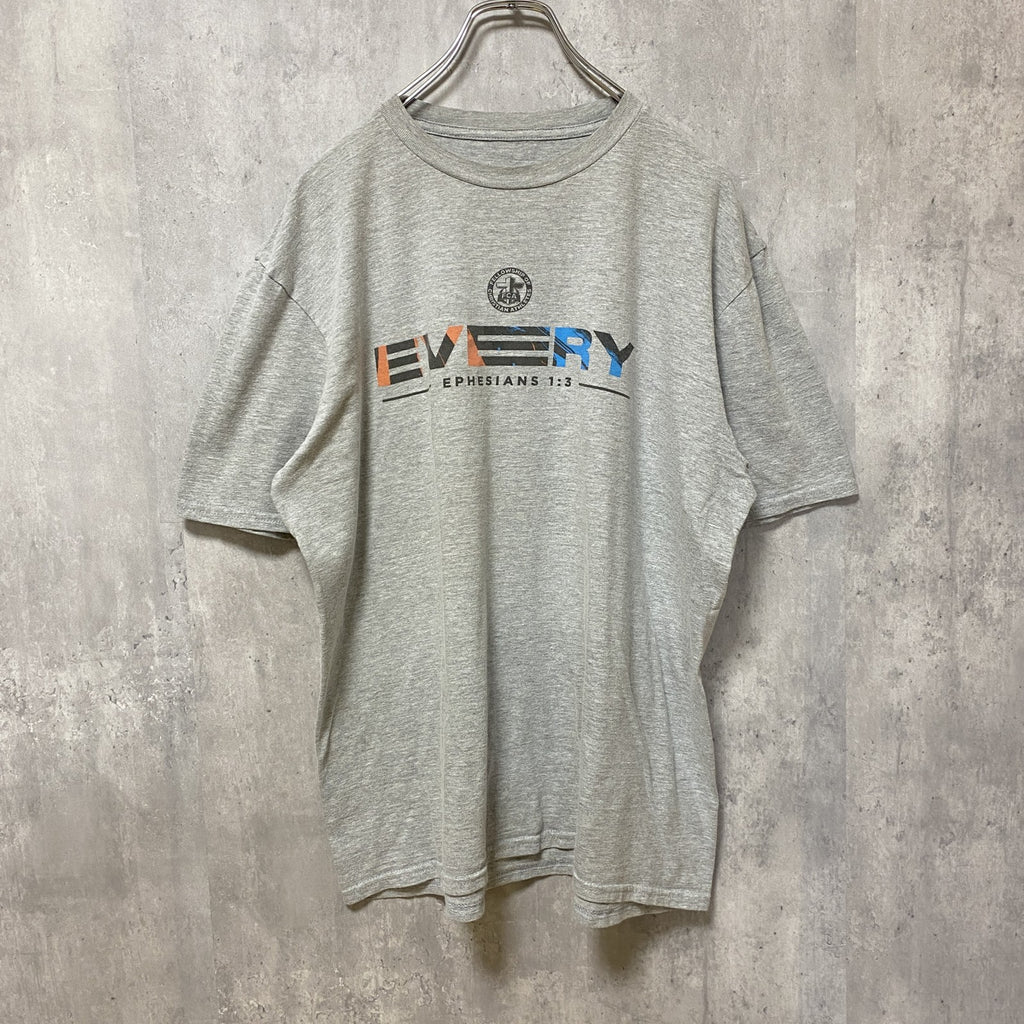 半袖プリントTシャツ　3連プリント　十字架　両面プリント　FCA　デカロゴ　クルーネック　灰色　グレー　古着