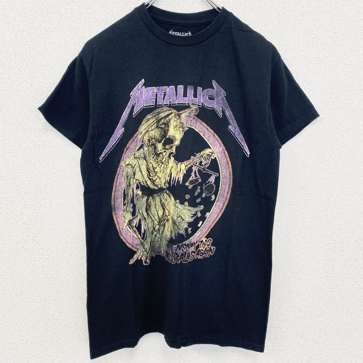 METALLICA　メタリカ　半袖プリントバンドTシャツ　レトロ　ドクロ　クルーネック　黒　ブラック　S,Mサイズ　古着