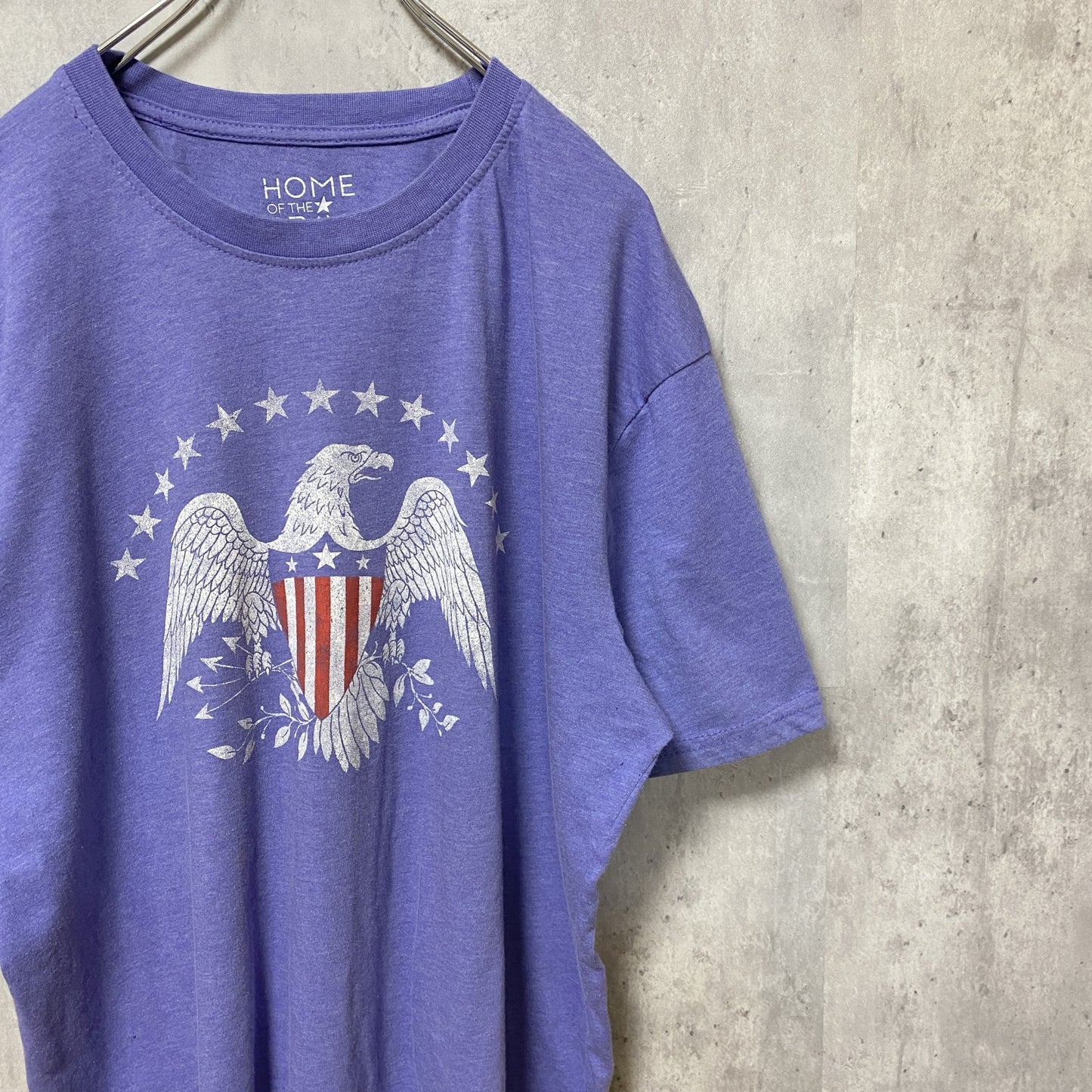 古着 used　HOME OF THE BRAVE　半袖プリントTシャツ　薄紫　ビッグシルエット　オーバーサイズ　XLサイズ