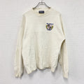 ～90s　McBriar　マクブライアー　コットンニットセーター　刺繍ロゴ　ワンポイント　ヴィンテージ　アイボリー　Mサイズ メンズ 古着