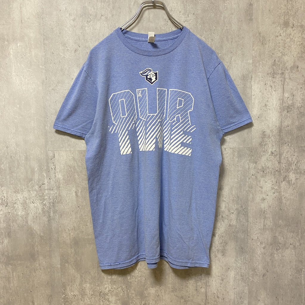FRUIT OF THE LOOM　フルーツオブザルーム　半袖クルーネックプリントTシャツ　ブルー　青　Mサイズ　古着