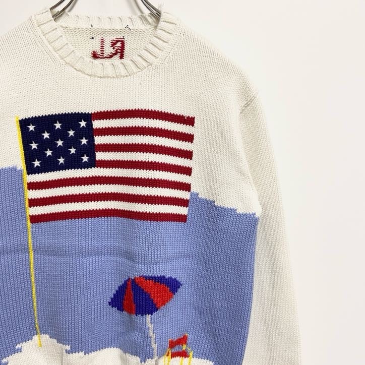 古着 used　Polo Ralph Lauren　ポロラルフローレン　クルーネックニットセーター　星条旗　白　ホワイト