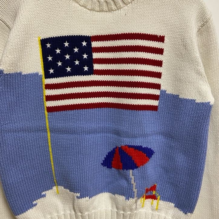 古着 used　Polo Ralph Lauren　ポロラルフローレン　クルーネックニットセーター　星条旗　白　ホワイト