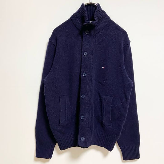 古着 used　TOMMYHILFIGER　長袖ワンポイント刺繡ニットカーディガン　セーター　ネイビー　秋冬服　Lサイズ