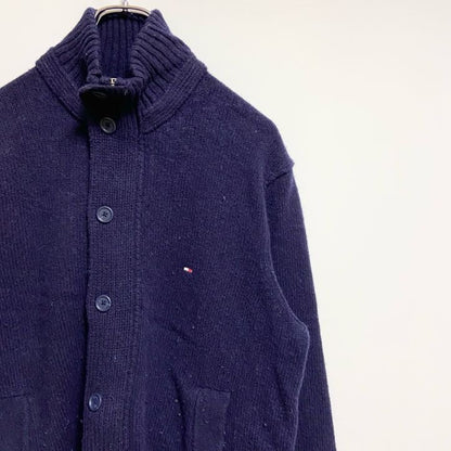 古着 used　TOMMYHILFIGER　長袖ワンポイント刺繡ニットカーディガン　セーター　ネイビー　秋冬服　Lサイズ