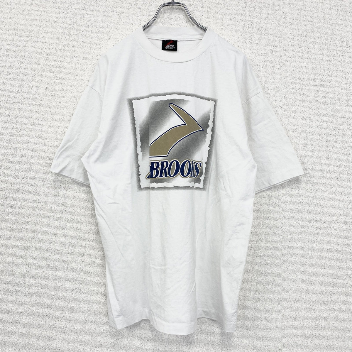 90s　BROOKS　ブルックス　半袖プリントTシャツ　シングルステッチ　クルーネック　ヴィンテージ　白　ホワイト　Lサイズ　古着