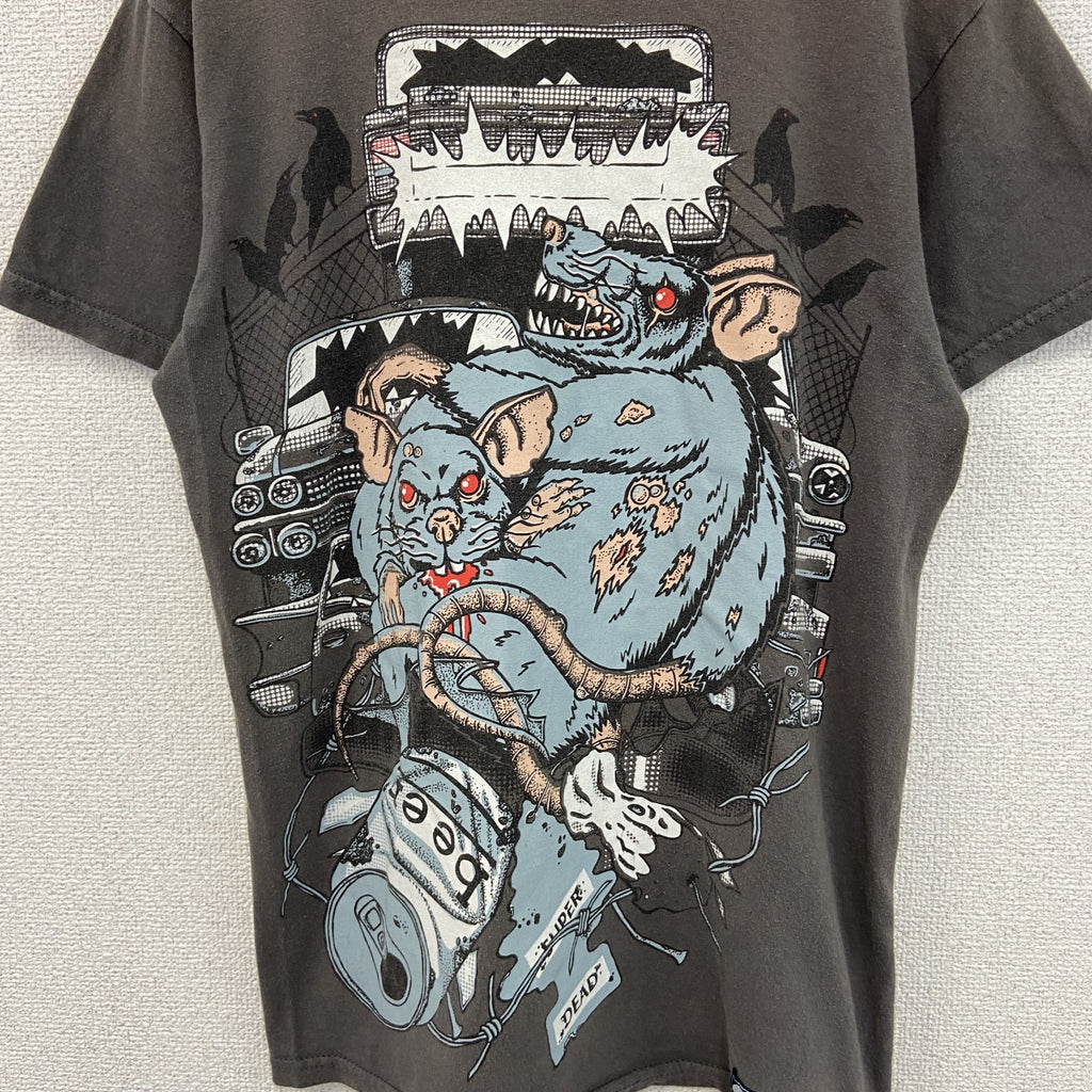SUPERDEAD　半袖プリントアニマルTシャツ　マウス　酔っ払いネズミ　車　茶色　ブラウン　Sサイズ　古着