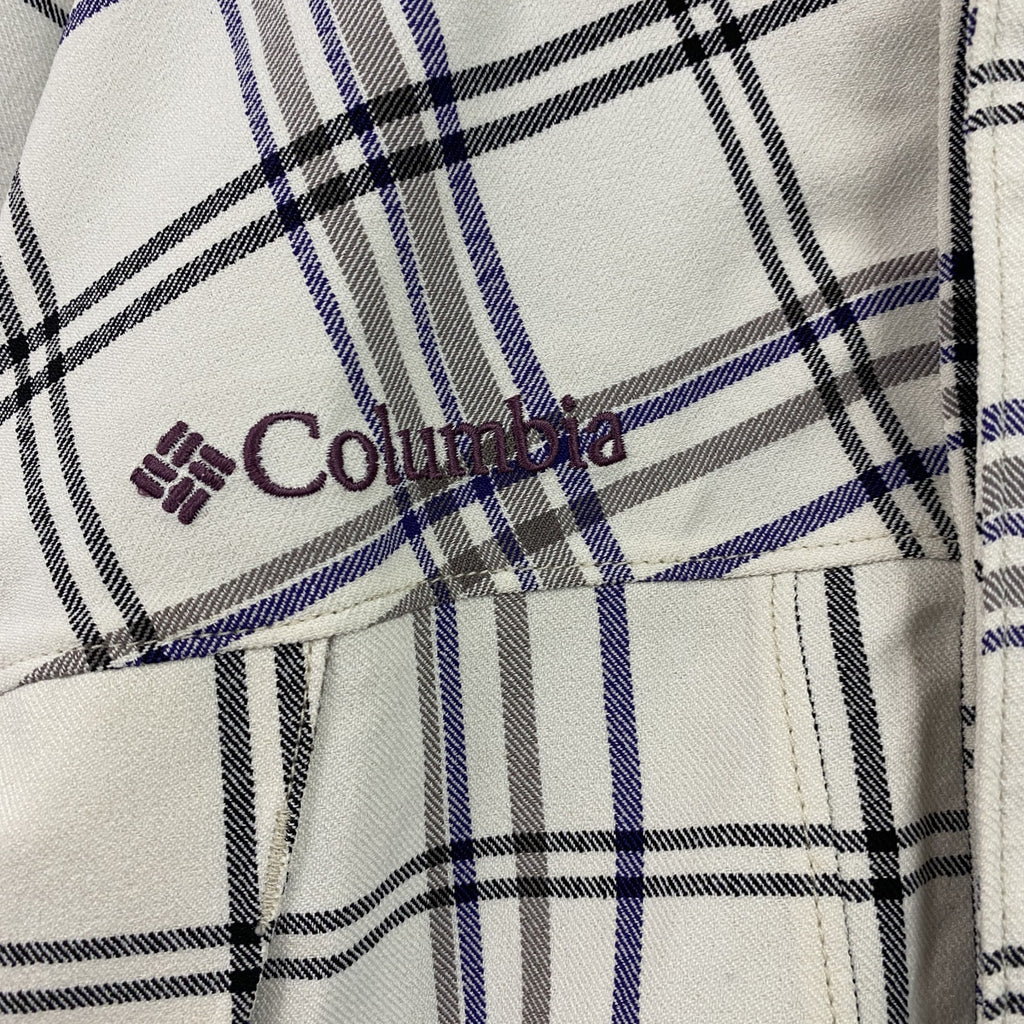 Columbia　コロンビア　TITANIUM　マウンテンパーカー　チェック柄　刺繍ロゴ　比翼仕立て　白　ホワイト　Lサイズ　古着