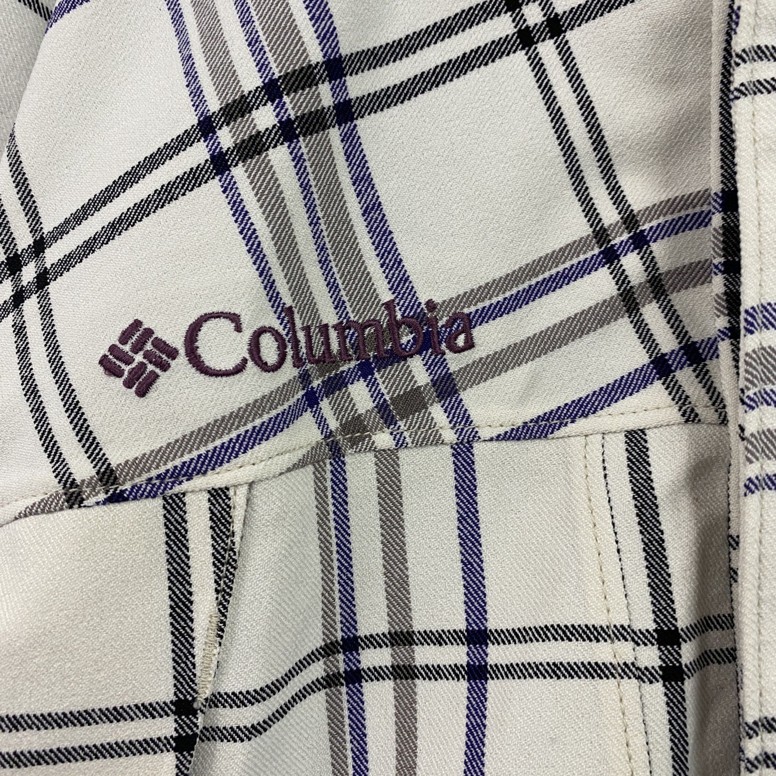 Columbia　コロンビア　TITANIUM　マウンテンパーカー　チェック柄　刺繍ロゴ　比翼仕立て　白　ホワイト　Lサイズ　古着