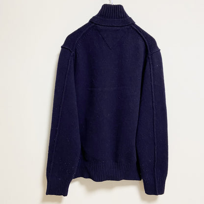 古着 used　TOMMYHILFIGER　長袖ワンポイント刺繡ニットカーディガン　セーター　ネイビー　秋冬服　Lサイズ