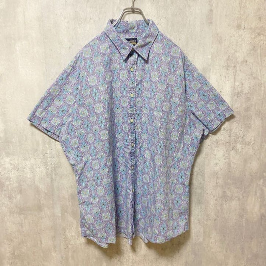 古着 used　CREMIEUX　半袖総柄シャツ　ペイズリー柄　水色　ライトブルー　春夏服　個性的　オーバーサイズ　2XLサイズ