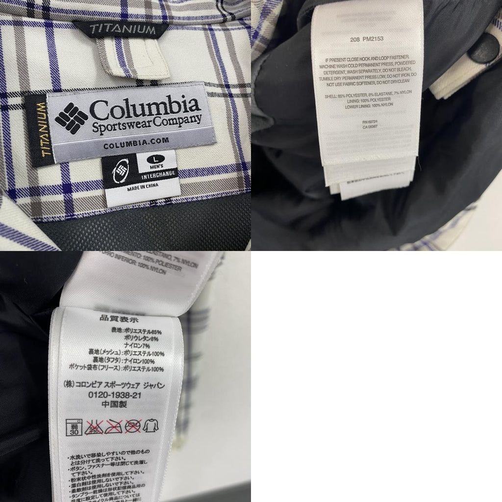 Columbia　コロンビア　TITANIUM　マウンテンパーカー　チェック柄　刺繍ロゴ　比翼仕立て　白　ホワイト　Lサイズ　古着