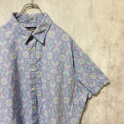 古着 used　CREMIEUX　半袖総柄シャツ　ペイズリー柄　水色　ライトブルー　春夏服　個性的　オーバーサイズ　2XLサイズ