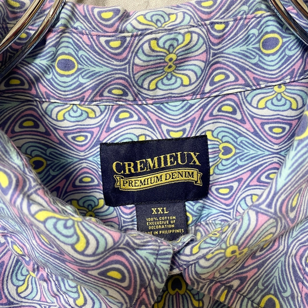 古着 used　CREMIEUX　半袖総柄シャツ　ペイズリー柄　水色　ライトブルー　春夏服　個性的　オーバーサイズ　2XLサイズ