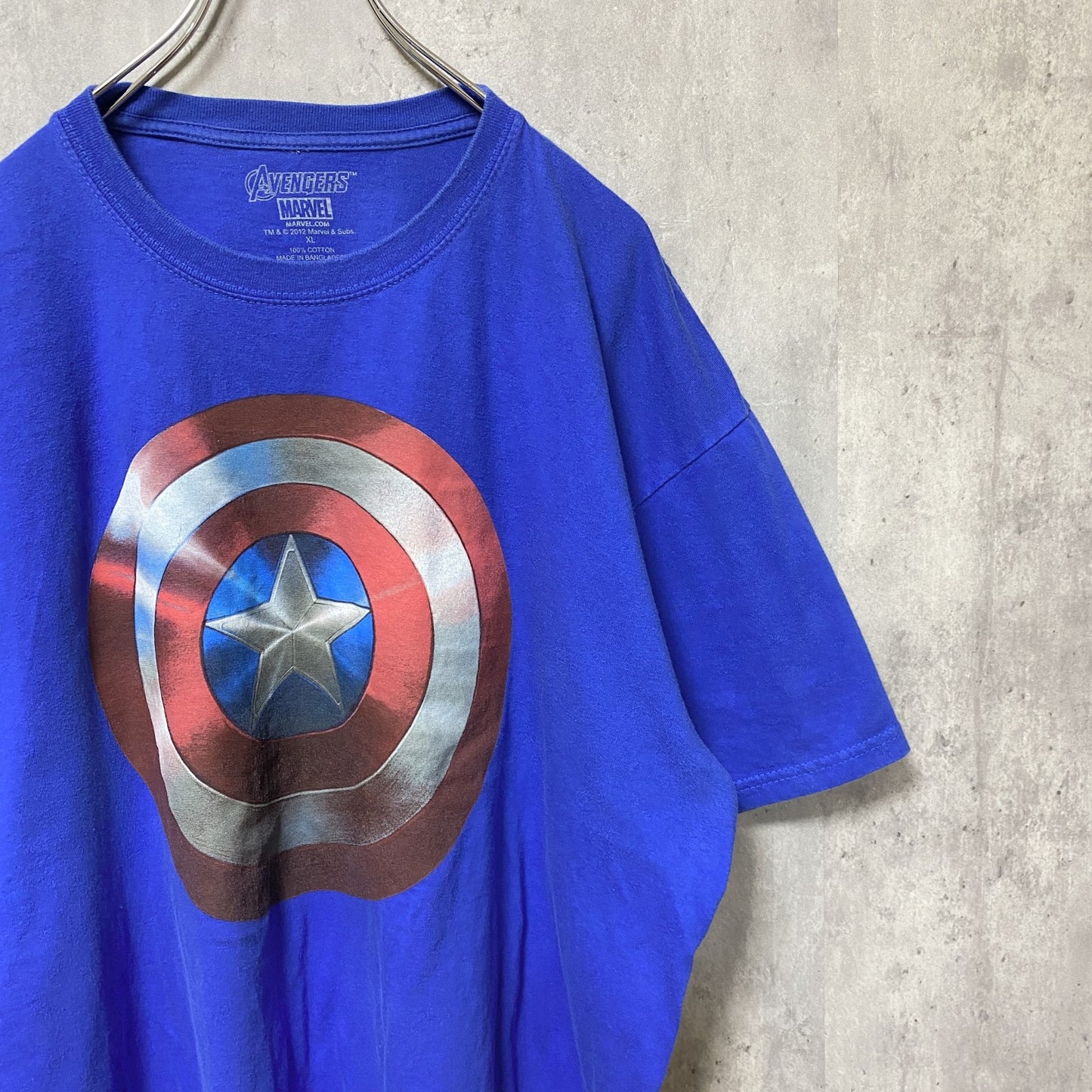 古着 used　MARVEL　マーベル　キャプテンアメリカ　半袖クルーネックプリントTシャツ　青　ビッグシルエット　XLサイズ