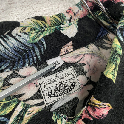 CARDCHE　長袖総柄デザインシャツ　マルチカラー　黒　ブラック　XLサイズ