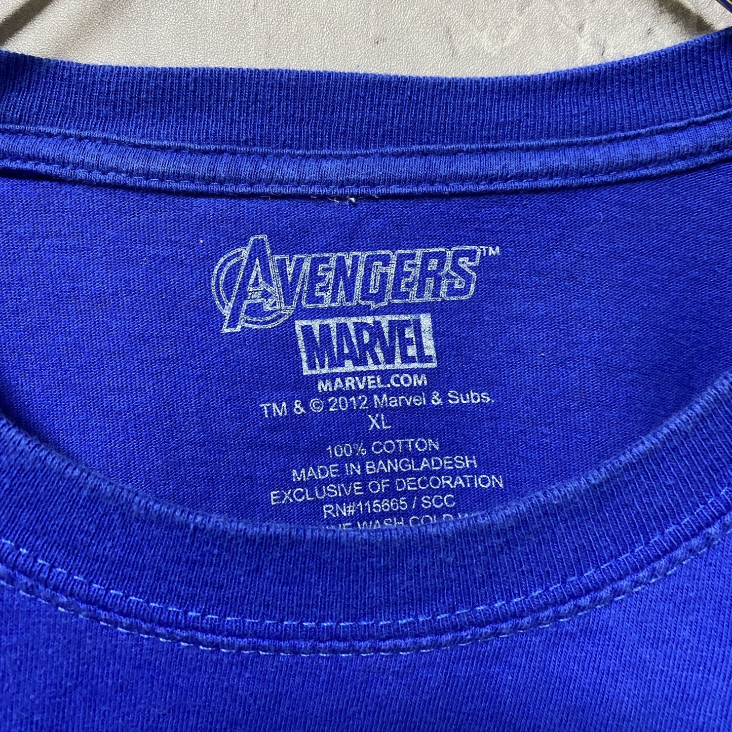 古着 used　MARVEL　マーベル　キャプテンアメリカ　半袖クルーネックプリントTシャツ　青　ビッグシルエット　XLサイズ