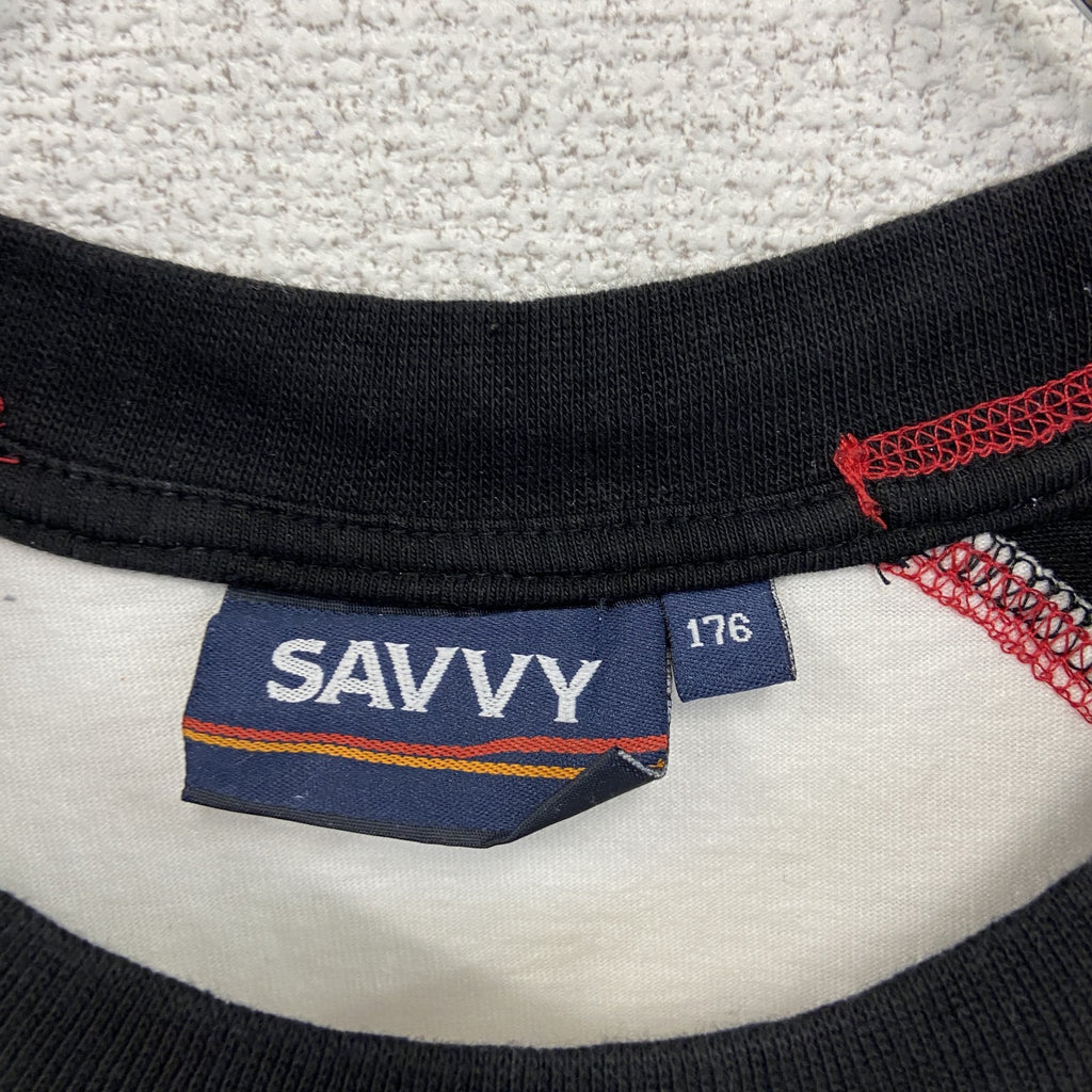 SAVVY　タンクトップシャツ　ノースリーブ　ラグラン　レトロ　バイカラー　黒　ブラック　白　ホワイト　Lサイズ　古着