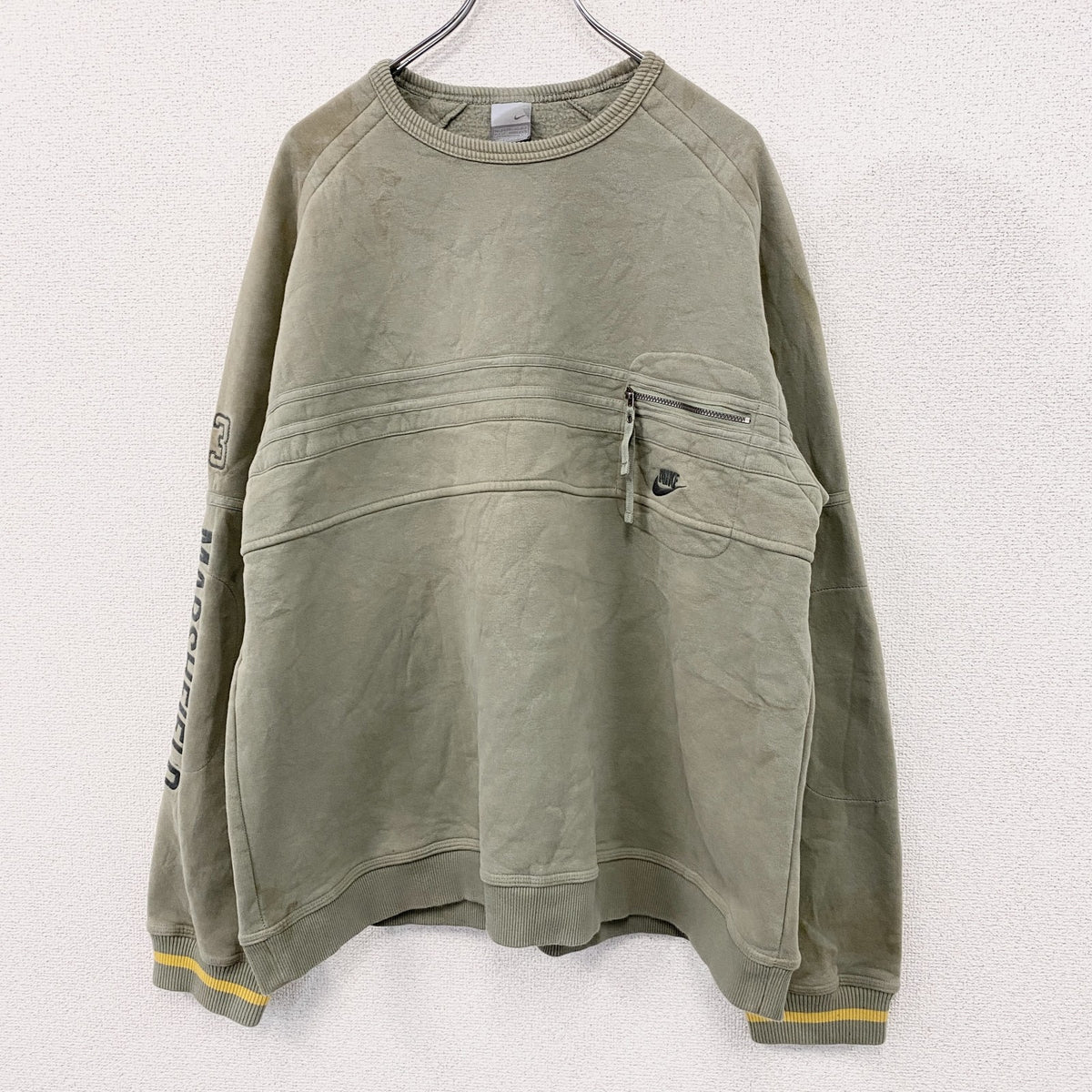 00s　NIKE　ナイキ　スウェット/トレーナー　ラグランスリーブ　裏起毛　ポケット付き　ヴィンテージ　カーキ　XXLサイズ　古着