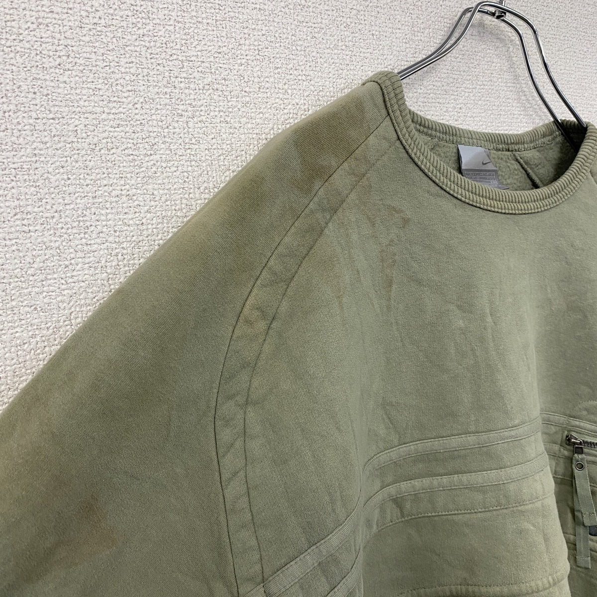 00s　NIKE　ナイキ　スウェット/トレーナー　ラグランスリーブ　裏起毛　ポケット付き　ヴィンテージ　カーキ　XXLサイズ　古着