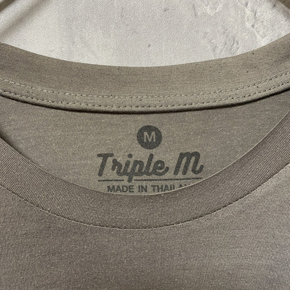 古着 used　Triple m　半袖クルーネックプリントTシャツ　Los Angeles　カーキ　レトロデザイン　Mサイズ