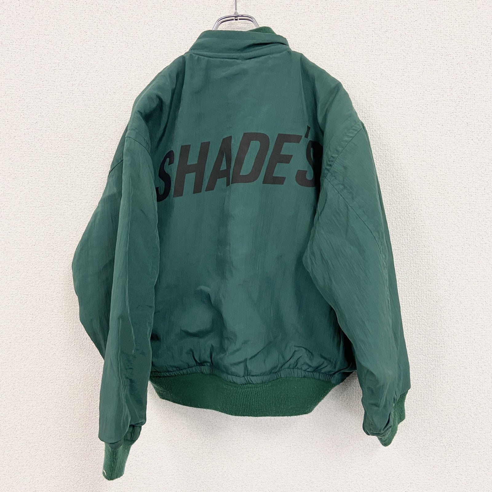 90s～　SHADE'S　シェード　フライトジャケット/MA-1　フルジップナイロンジャケット　緑　グリーン　Fサイズ　　ヴィンテージ　古着