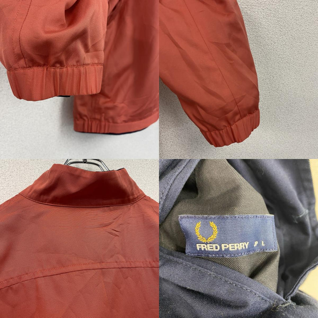 FRED PERRY　フレッドペリー　リバーシブルハリントンジャケット　フェード　刺繍ロゴ　紺　ネイビー　赤　レッド　Lサイズ　古着