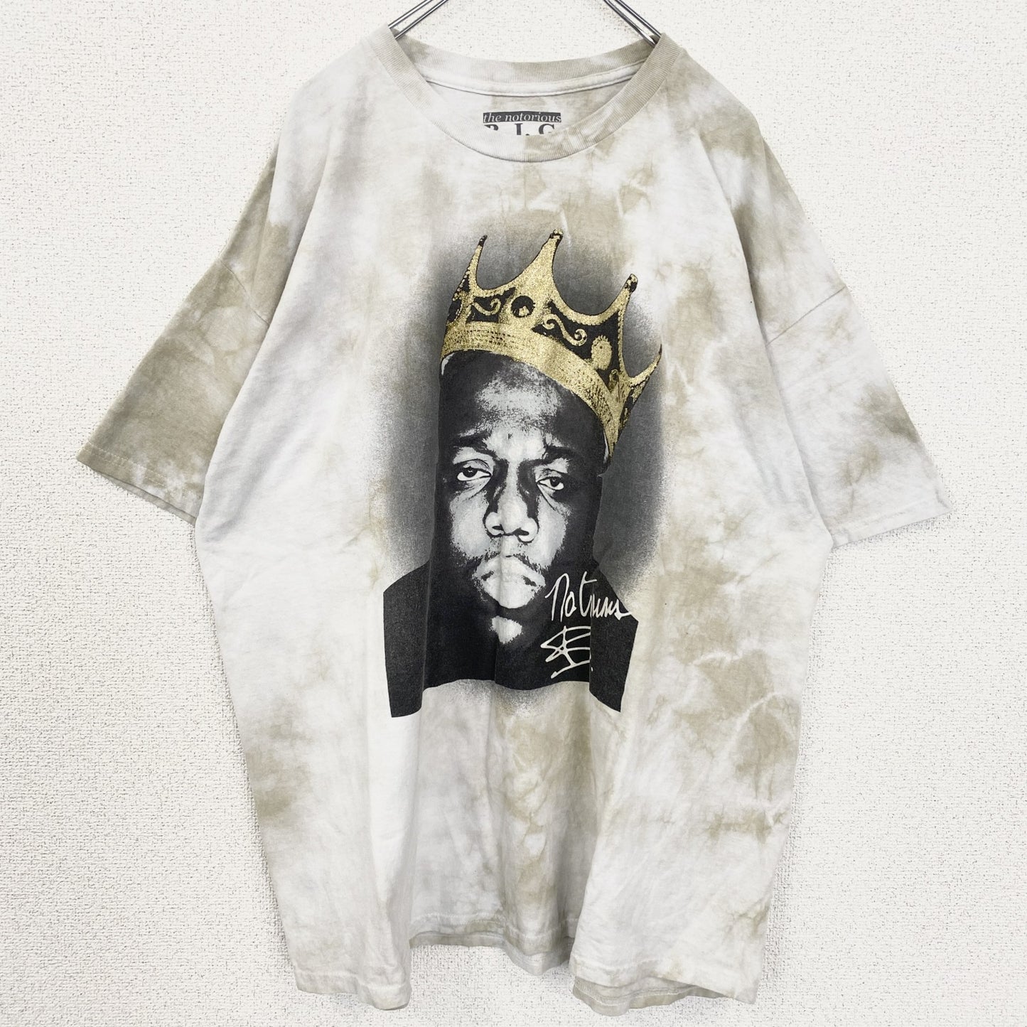 ノートリアスBIG　半袖タイダイ柄プリントTシャツ　ラッパー　音楽　ミュージック　白　2XLサイズ