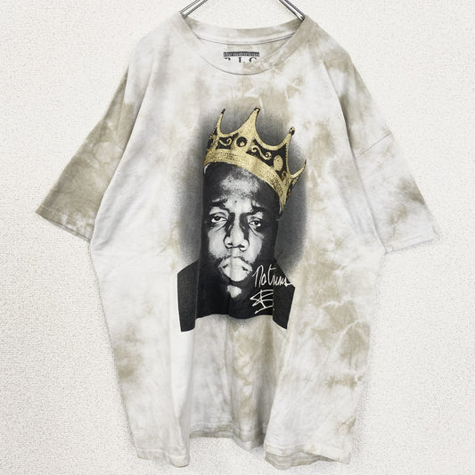 ノートリアスBIG　半袖タイダイ柄プリントTシャツ　ラッパー　音楽　ミュージック　白　2XLサイズ