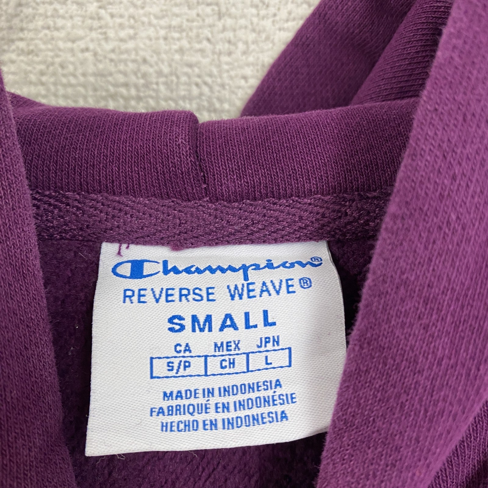 Champion　チャンピオン　リバースウィーブ　スウェットパーカー/フーディー　チェック柄　紫　パープル　Sサイズ　古着