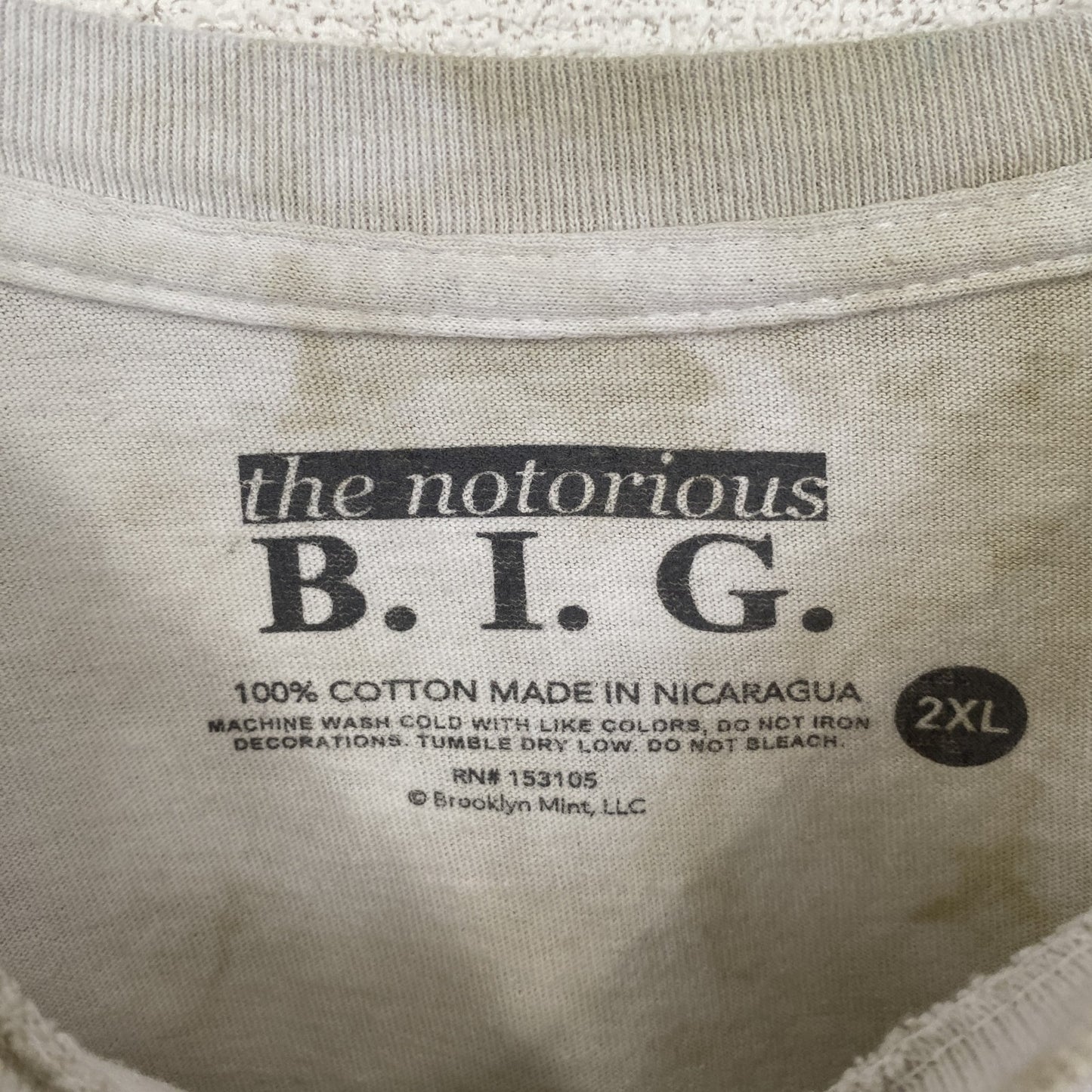 ノートリアスBIG　半袖タイダイ柄プリントTシャツ　ラッパー　音楽　ミュージック　白　2XLサイズ