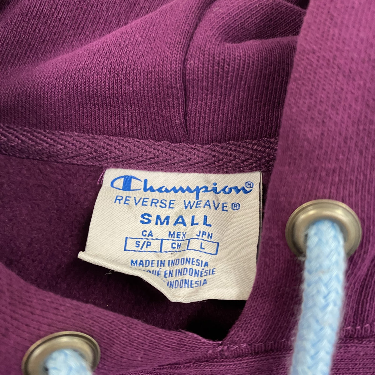 Champion　チャンピオン　リバースウィーブ　スウェットパーカー/フーディー　チェック柄　紫　パープル　Sサイズ トレーナー スウェットトップス フード付き 古着
