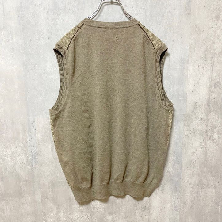 haggar　ハガー　チェック柄ニットベスト　Vネック　総柄　茶色　ブラウン　レトロ　メンズ　Mサイズ　古着