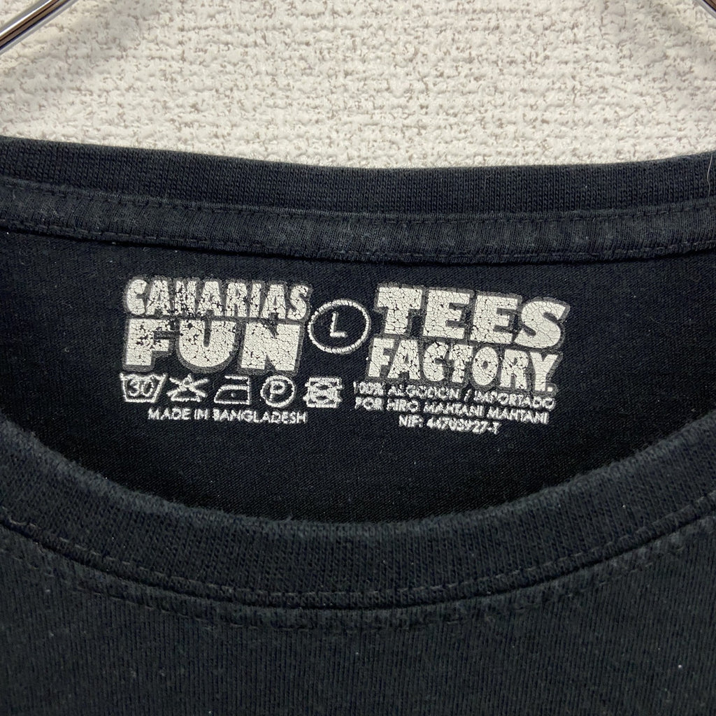 TEES FACTORY　半袖プリントTシャツ　トカゲ　カジュアルデザイン　黒　ブラック　クルーネック　Lサイズ　古着