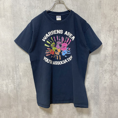 古着 used GILDAN　ギルダン　半袖プリントTシャツ　クルーネック　ネイビー　レトロデザイン　Mサイズ