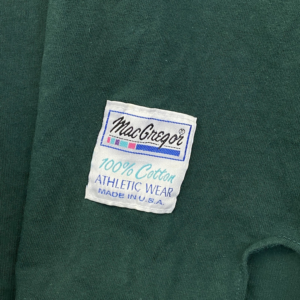 半袖レイヤードTシャツ　グリーン　パープル　切り替え　ワンポイント　クルーネック　USA製　Lサイズ　古着