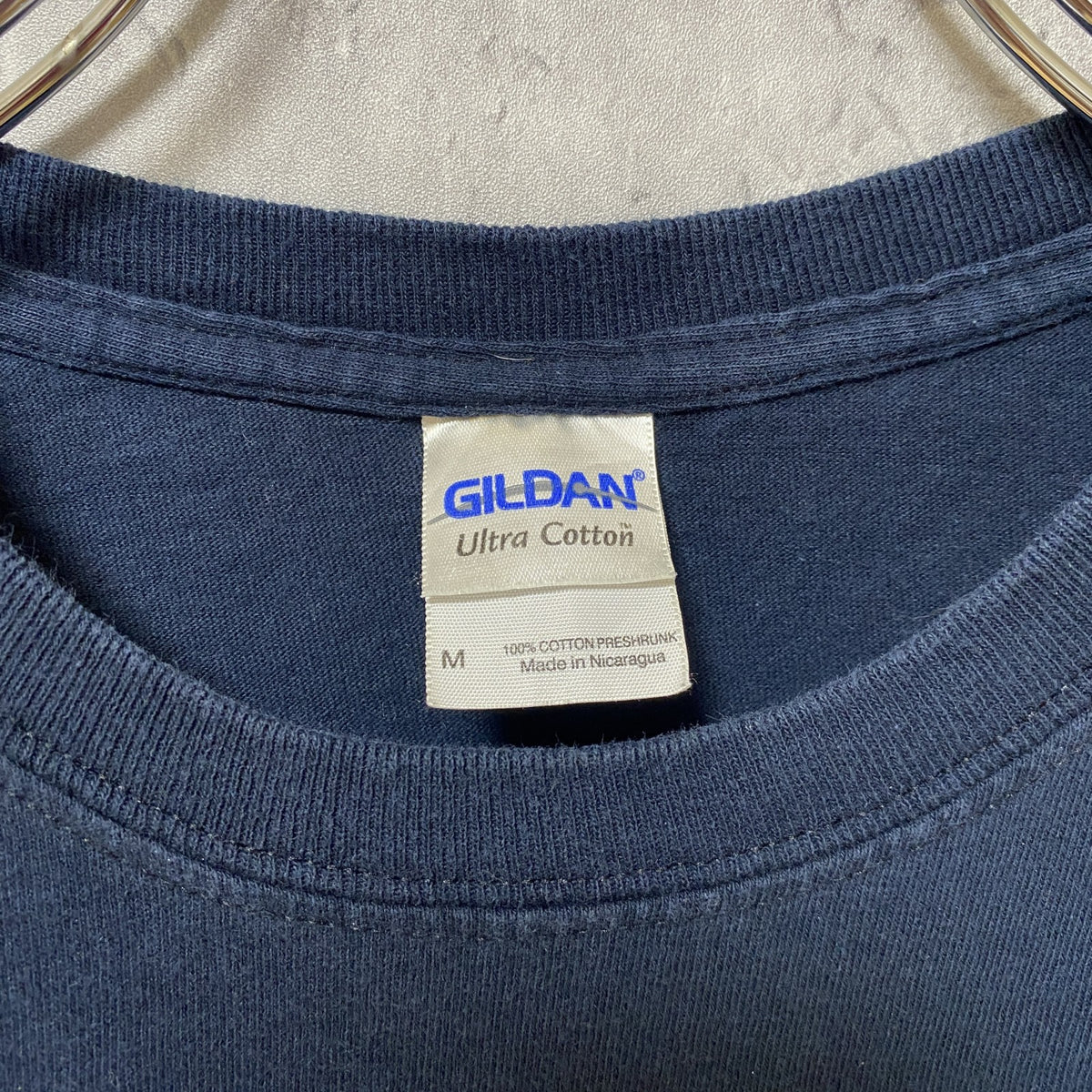 GILDAN　ギルダン　半袖プリントTシャツ　クルーネック　ネイビー　紺　レトロデザイン　Mサイズ　古着
